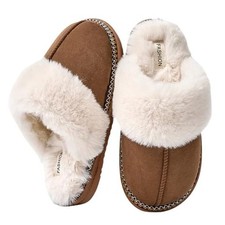 Women's Fuzzy Memory Foam Slippers Fluffy House Slippers Indoor 5-6 Dark Brown