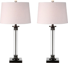 Elegant 30" Black and Clear Glass Table Lamp Set of 2 with LED Bulbs