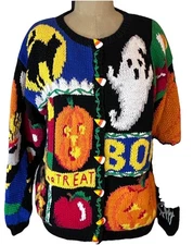 vtg 90s The Eagles Eye chunky hand knit Halloween cardigan sweater  Large 