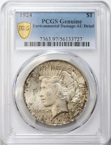 1924 $1 Peace Silver Dollar PCGS AU Details - Environmental Damage - Lustrous