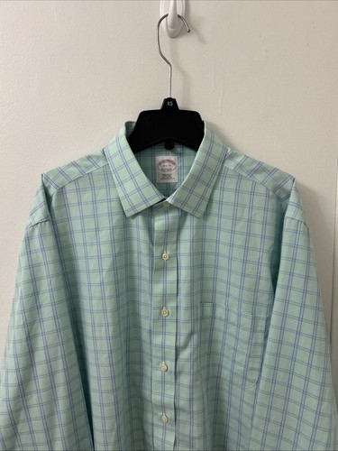 Brooks Brothers Shirt Mens 16.5 Green Plaid Non Iron All Cotton Button Up L/S - Picture 2 of 12
