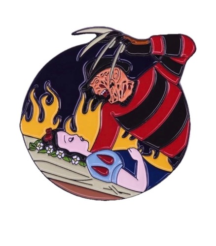 Snow White & Freddy Krueger Cartoon Horror Sleeping Metal Enamel Pin - Picture 1 of 3