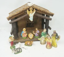 Vintage Chalk Nativity Scene Set With Manger