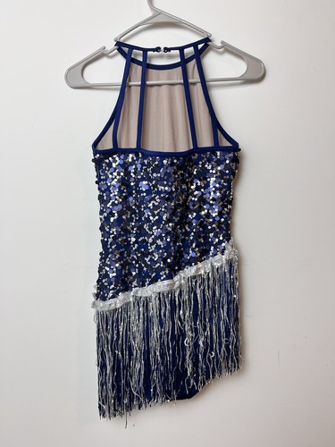 Weissman Dance Costume Medium Adult Sequin Fringe Silver Blue Jazz Tap Pageant - Picture 8 of 10