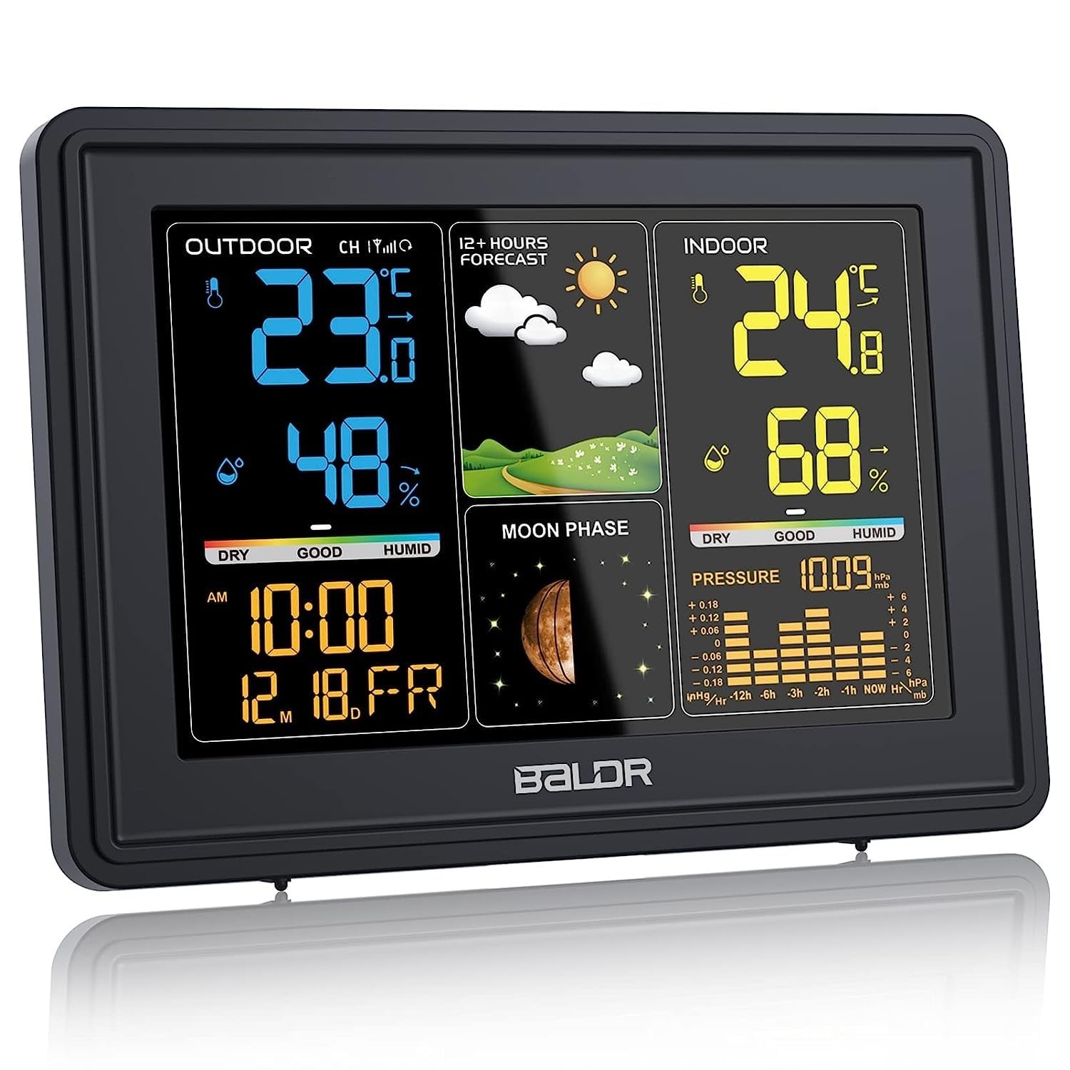 Funkwetterstation mit Farbdisplay Barometer Mondphase