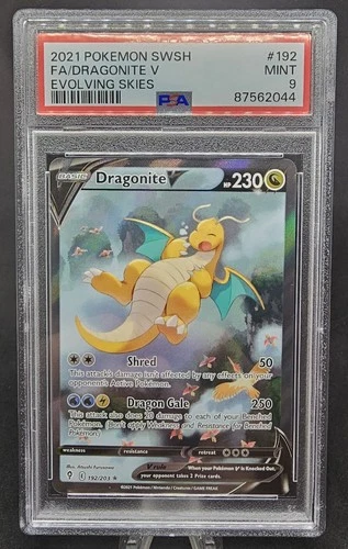 2021 POKEMON SWORD & SHIELD EVOLVING SKIES #192 FULL ART/DRAGONITE V PSA 9