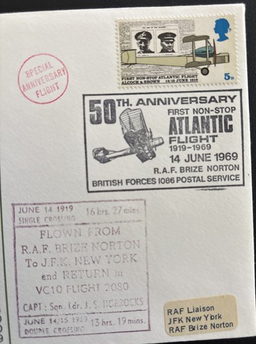 Great Britain FDC RAF 1969 50th Anniv. 1st Direct Transatlantic Flight - Bild 3 von 4