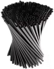 10 Black Plastic Disposable Straws Heavy Duty Unwrapped, Food Safe 0.28 -150 PK
