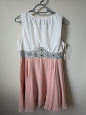 Boohoo White And Pink Embellished Waist Prom Dress Size 14