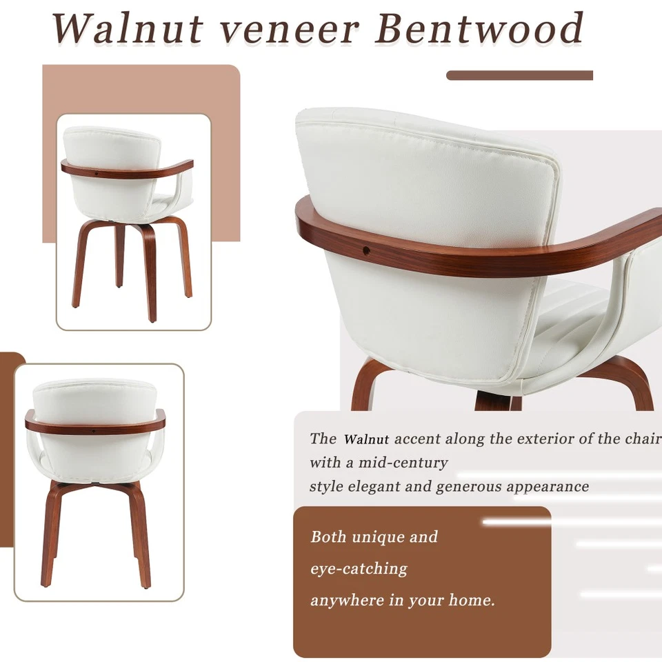 Mid-Century Bentwood Swivel Dining Chairs (Set of 2) – Heat-Pressed PU Leather - Image 4 of 4