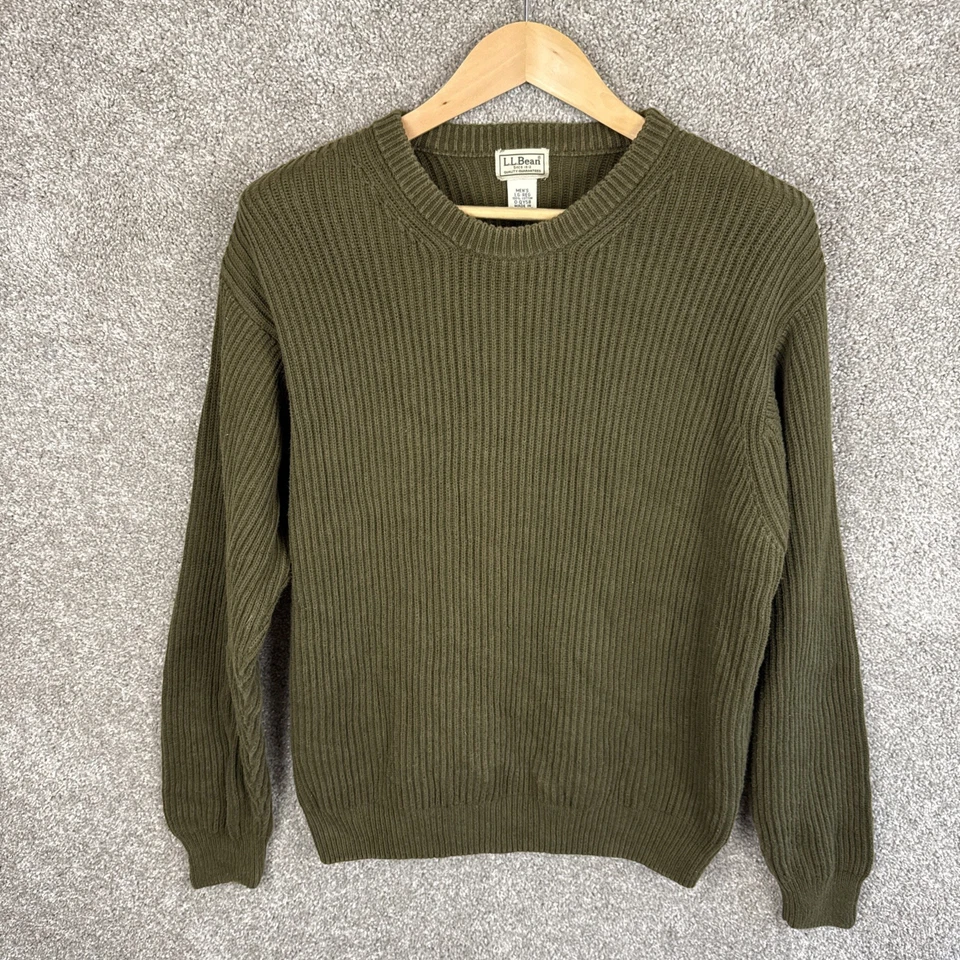 LL Bean Fisherman Knit Crewneck Sweater Men’s Large Olive Green - Image 2 of 4