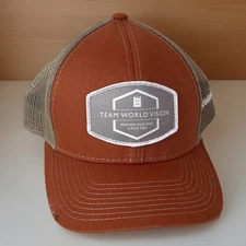 Team World Vision Trucker Hat Strapback Work Hat Patch Rust Color Tan Mesh
