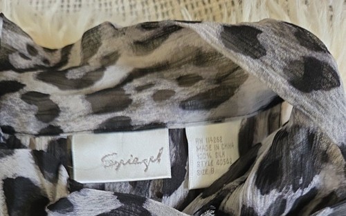 Blusa corbata con estampado de leopardo transparente 8 negra y gris Spiegel nueva sin etiquetas - Imagen 3 de 7