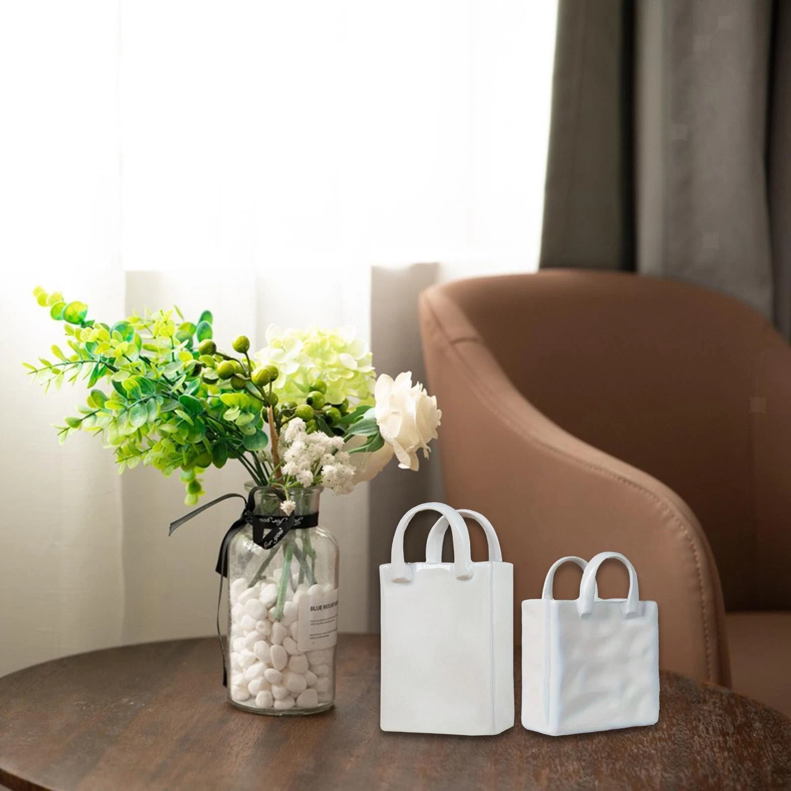 Purse Vase for Flower Decorative Modern Multiuse Makeup Brushes Holder Stylish
