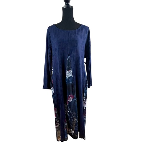 Lagenlook Crinkle Dress Sz M Moody Floral Sheer Panels Artsy Fairycore Pockets - Picture 3 of 24