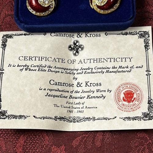 Vintage Camrose und Kross rote Emaille Strass Clip Ohrringe 2 Paar Samt Box - Bild 5 von 16