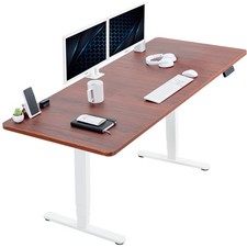 VIVO Electric 71” x 30” Stand Up Desk, Dark Walnut Table Top, White Frame