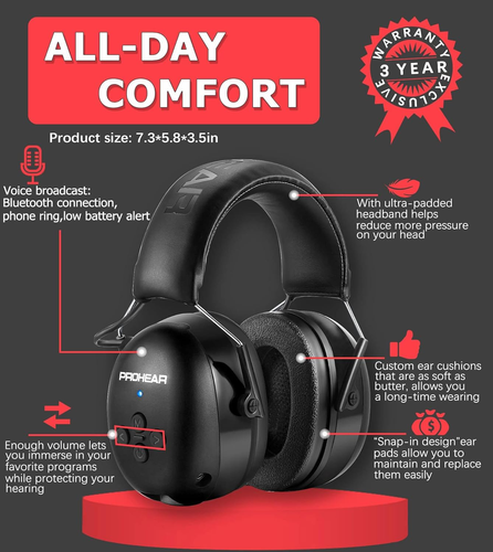 Auriculares de protección auditiva Bluetooth 5.3 037 con batería recargable de 1500 mAh - Imagen 7 de 7