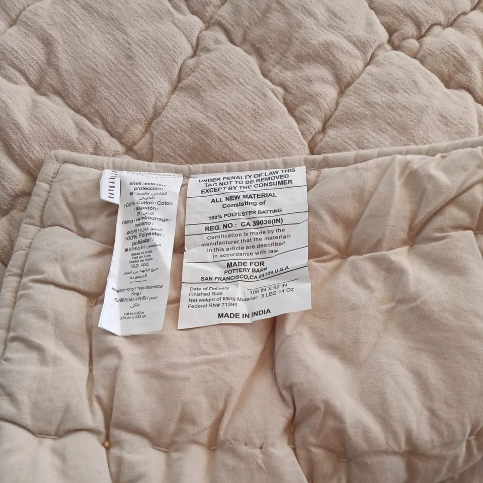 Edredón Pottery Barn Acogedor Nube Artesanal King/Cal King Avena Nuevo sin Etiquetas Foto 3 de 4