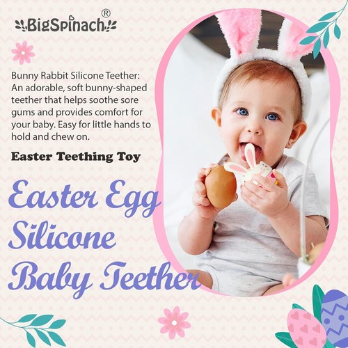Easter Egg Baby Teether,Baby Teething Toy for Pain Relief,Silicone Bunny Pink - Picture 2 of 6