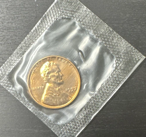 1957 Lincoln Wheat Cent Penny * Proof Red * SEALED IN CELLO