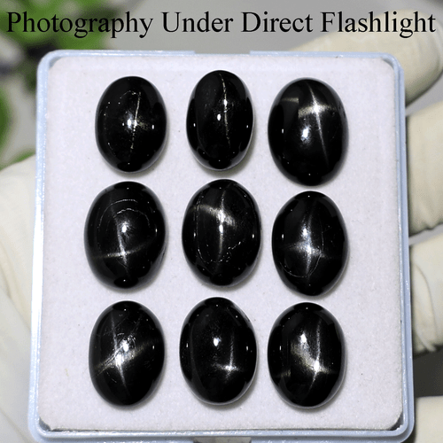 Estrella de Plata ~ 9 PIEZAS Piedras Preciosas Cabujón Ovalado Estrella Negra Natural 15mm-17mm - Imagen 5 de 12