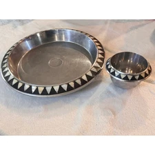 Towle Silversmith Vintage Chip and Dip Server Set Mother of Pearl & Onyx