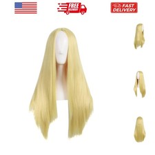 28 Inch/70cm Women Special Long Straight Synthetic Wig Blonde Yellow