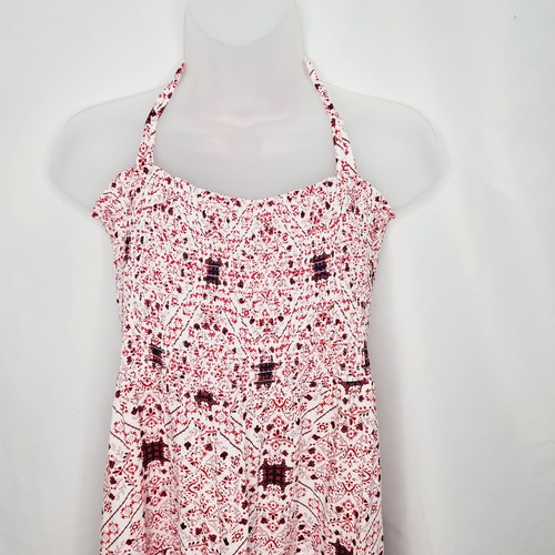 Ariat Memphis Red & White Boho Country Halter Smocked Maxi Dress Ruffle Trim New - Picture 2 of 13