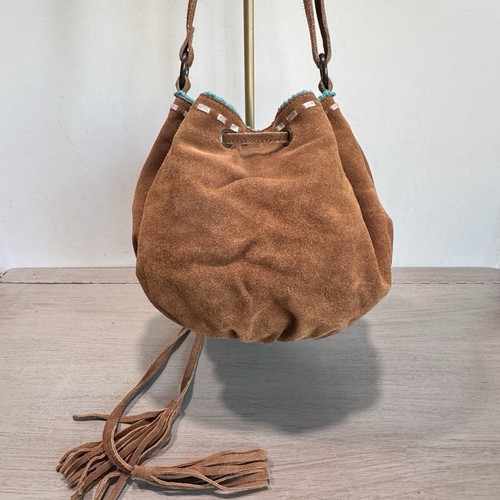 Tylie Malibu Boho Leder Wildleder Kordelzug Southwest Bucket Hobo Schultertasche - Bild 7 von 16