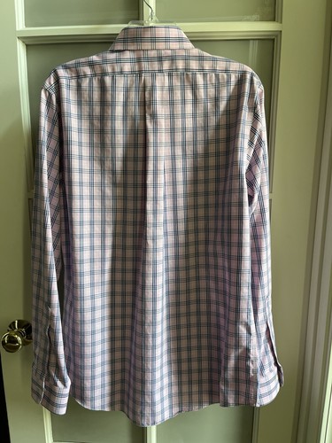 BROOKS BROTHERS Regent Non Iron Pink Navy Plaid Cotton Dress Shirt 15.5 - 35 - Picture 4 of 9
