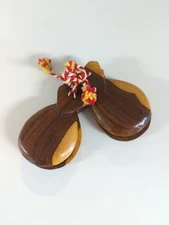 Set 2 Vintage Spanish Hand-Carved Handmade Wood Castanets Castañuelas Flamenco