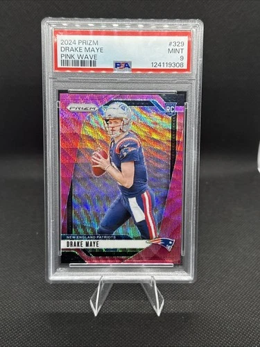 DRAKE MAYE 2024 PANINI PRIZM PINK WAVE #329 ROOKIE RC PSA 9 PATS