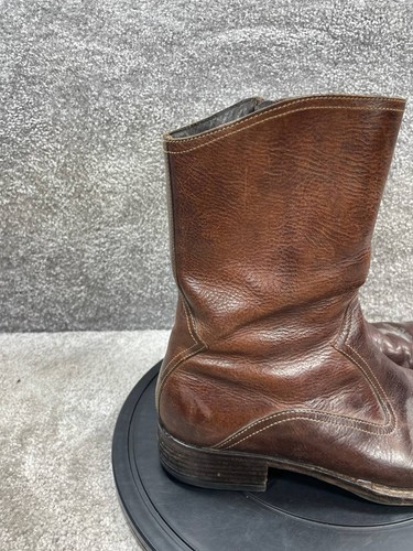 Vtg Cole Haan Boots Mens Size 10.5 Dark Brown Leather Mid Calf Side Zip Western - Picture 3 of 12