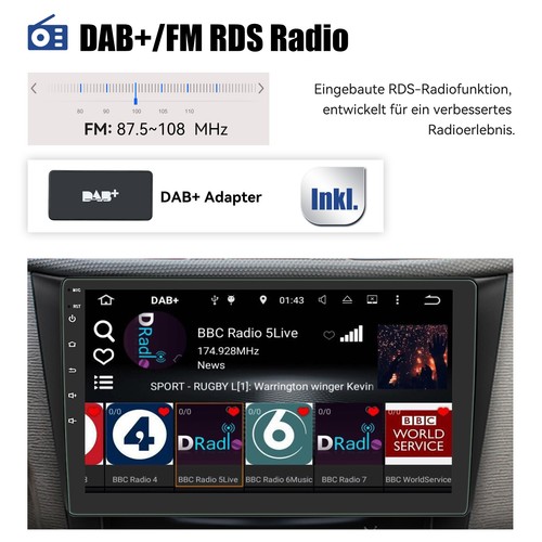DAB+ 2 DIN 9" Android 15 2+64G Carplay Autoradio Navi WiFi Buletooth SWC Kamera+ - Bild 11 von 14