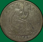 1855/54 Over 54 Arrows Seated Liberty Half Dollar Fine Coin, Faint Scratch 37748
