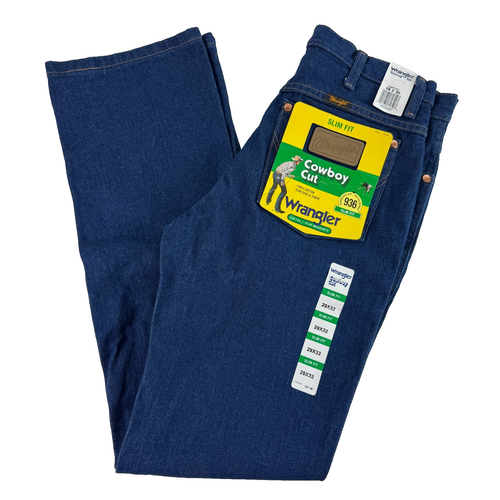 Jeans vintage Wrangler taglio cowboy denim blu slim fit 936 fondo di magazzino 29x32 nuovi - Foto 1 di 11