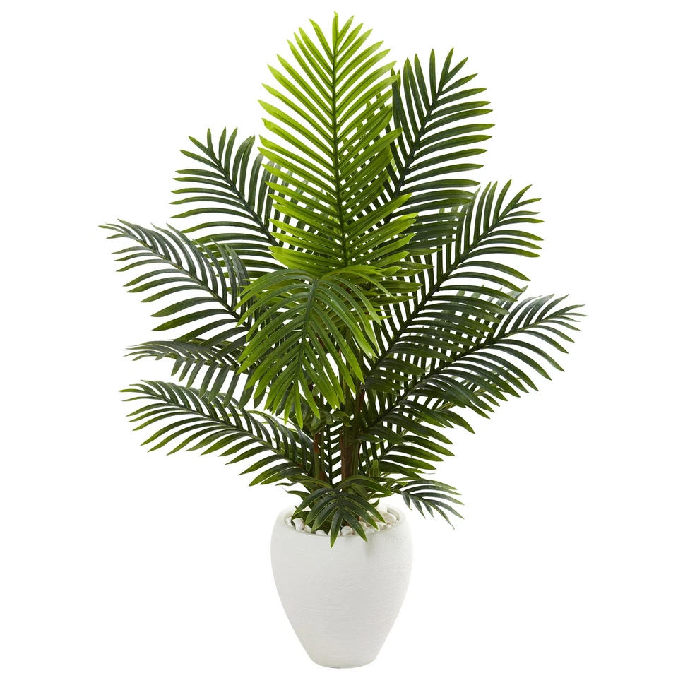 Paradise Palm faux Tree In White Planter Natural 4.5’ Decor - Image 3 of 4