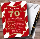 Red White Diagonal Stripes Gold 70th Personalised Birthday Party Invitations