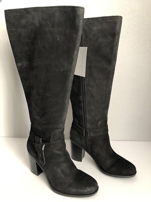 Naturalizer Kamora Nubuck Black Suede Boots Heel Wide Calf