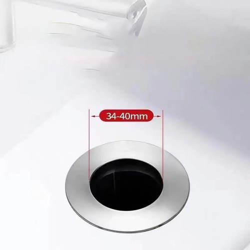 Filtro de fregadero cromado emergente para lavabo tapón de drenaje de rebote universal con cabello - Imagen 18 de 24