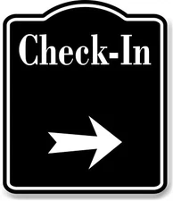 Check-In Right Arrow BLACK Aluminum Composite Sign