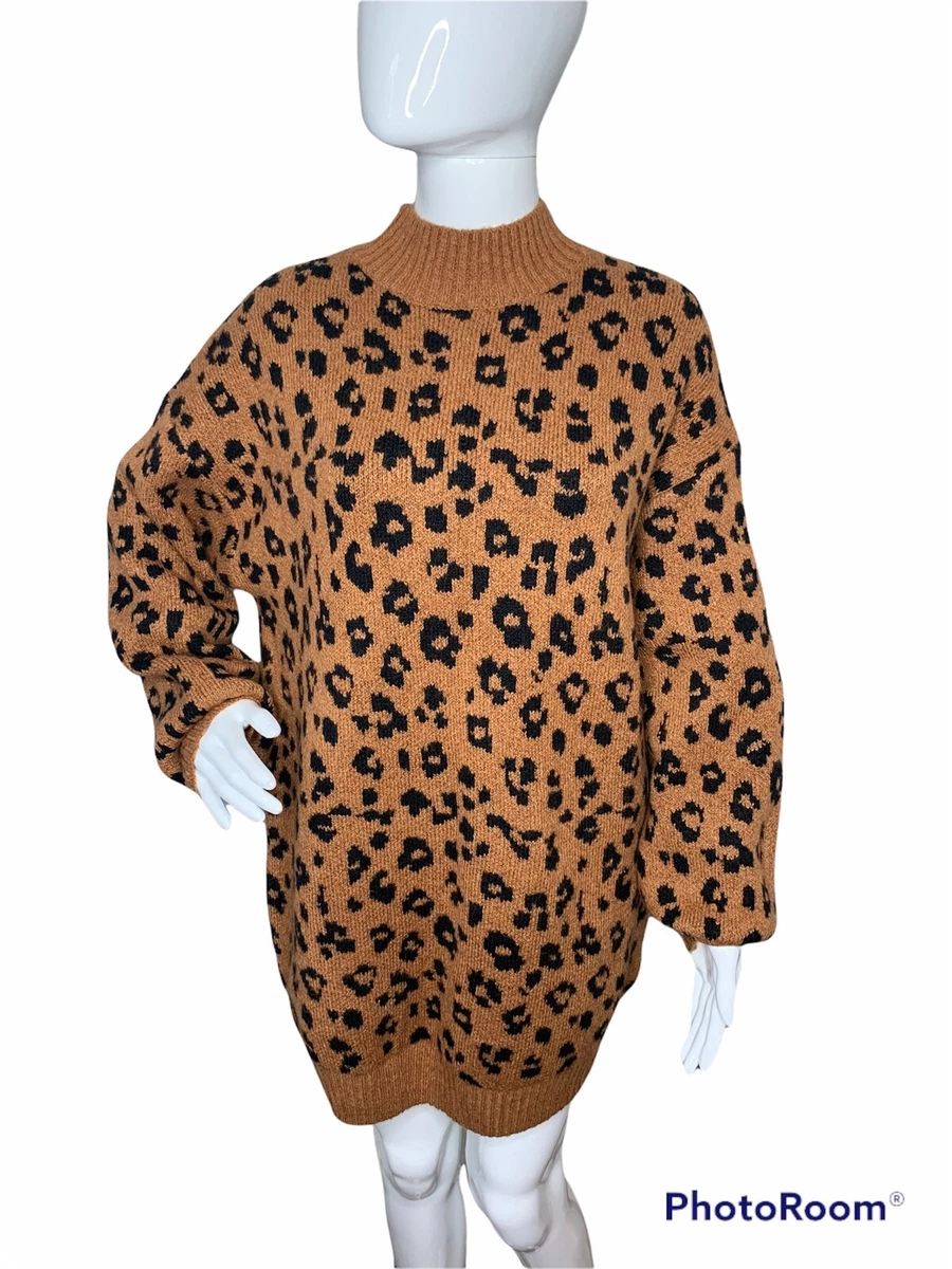 Old Navy Womens L Maternity Leopard Animal Print Sweater Tunic Brown Stretchy