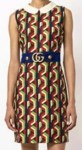 4K New Gucci 2017 Green Black GG Belt Logo Mod Retro Midi Dress 38 40 2 4 XS S - Picture 20 of 23