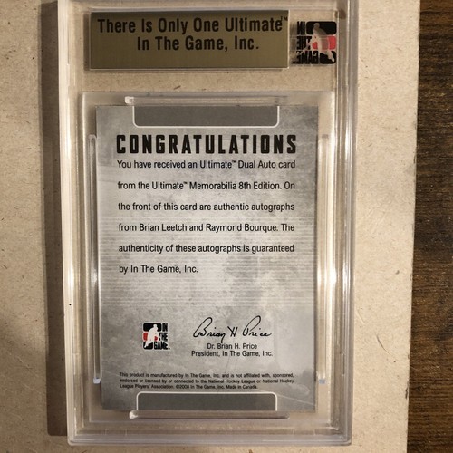 BRIAN LEETCH RAY BOURQUE 07/08 IN THE GAME SLABBED CARD DUAL AUTOGRAPH AUTO /24 - Picture 5 of 8