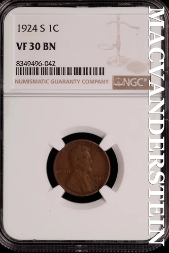 1924-S Lincoln Wheat Cent - NGC VF 30 BN - Scarce  No Reserve  #SLH165