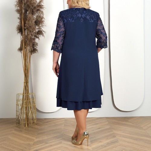 Plus Size Womens Half Sleeve Chiffon Midi Dress Evening Party Cocktail Ball Gown - Picture 3 of 16