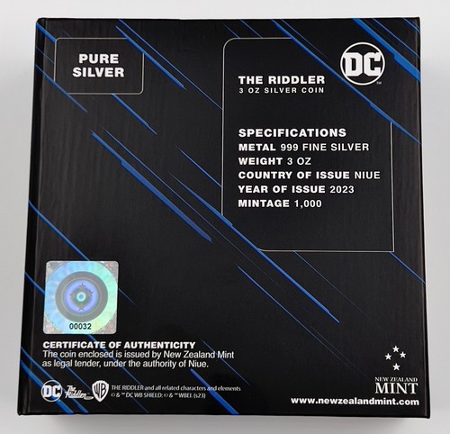 The Riddler 2023 Niue $10 DC Villains 3 Oz Silver Coin NGC PF70UCAM 1st Releases - Picture 4 of 4