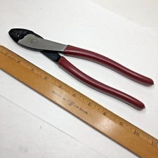 Vintage Klein Tools #1005 9 3/4" Crimping Cutting Pliers Red Vinyl Grips (USA)