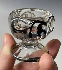 Antique Victorian - Edwardian Silver Overlay Art Nouveau Footed Open Salt Cellar